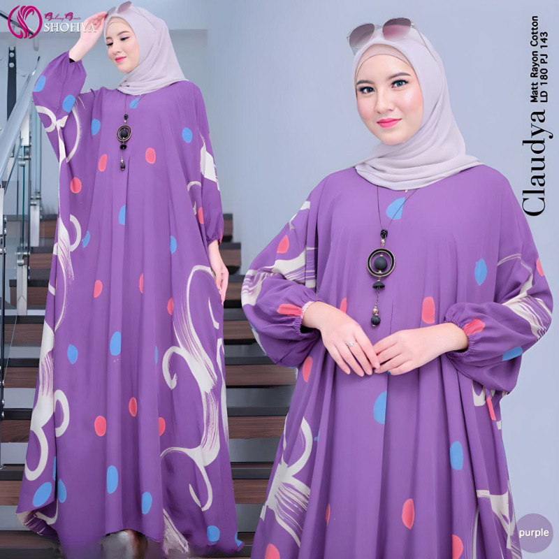 Kaftan Wanita - Daunda Kaftan Size Jumbo XXXXL Motif Daun Lengan Panjang Busui Resleting by Nadira_Fashion / Gamis Rayon Jumbo Kaftan Terbaru-Lato lilac