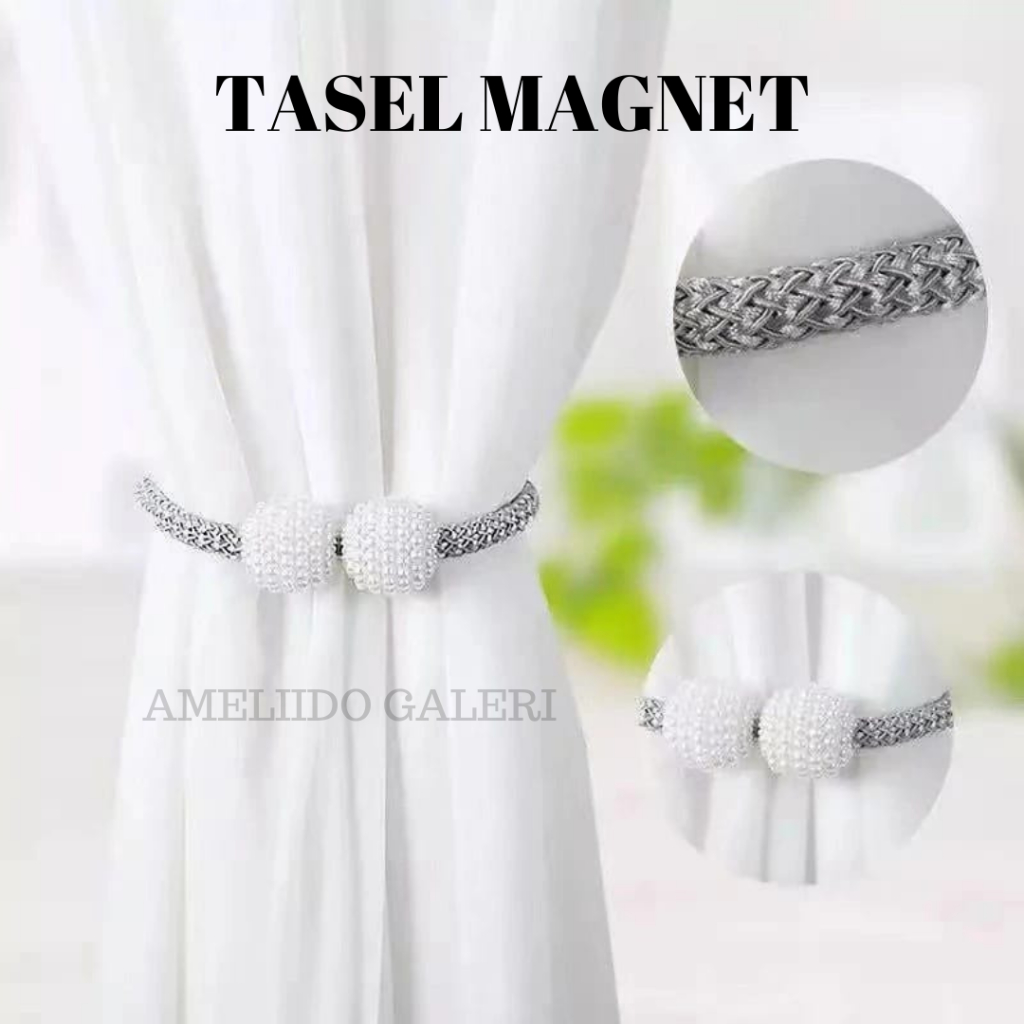 Tasel gorden mewah magnet pengait gorden tali koor 1set (2pcs)