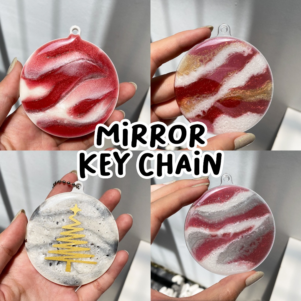 CUSTOM Resin KeyChain with Mirror / Cermin Gantungan Kunci Tas / Cermin Kaca Portable / Cermin Gengg