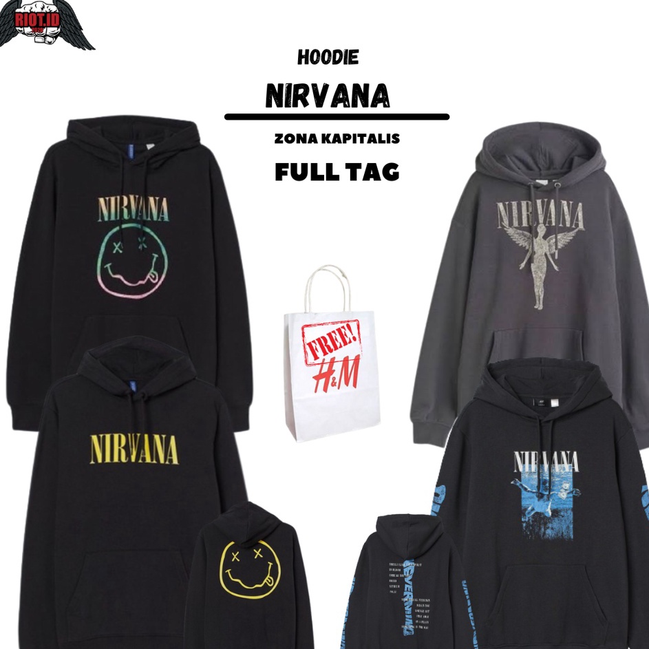 (11.11) Hoodie Crewneck HM Nirvana Baby Smile Rainbow Black Angel Drak Grey Pink Hitam FREE PAPER BA