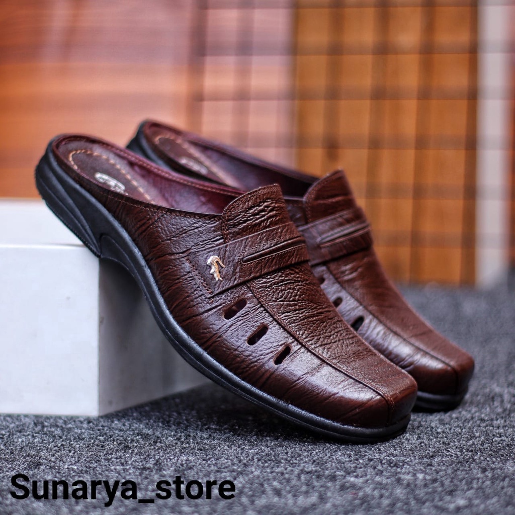 Original SL03 Sepatu Sandal Pria Kulit Sapi asli 100% Sandal Slop Bustong Corak Khas Kulit Sendal Mo