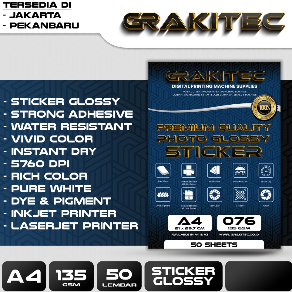 

Sticker Glossy Photo Paper A4 - Isi 50 Lembar Glossy Photo Sticker Paper ( Kertas Foto Sticker Glossy Premium ) Grakitec