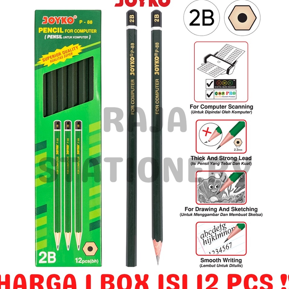 

Laris JOYKO PENCIL PENSIL 2B PENSIL KAYU JOYKO KOMPUTER UJIAN LUSIN PACK MURAH [12PCS]