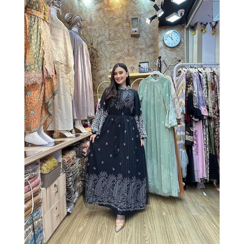 Baju Kondangan Wanita Kekinian | Gamis Pesta Mewah Elegan | Gamis Motif Bunga | | Gamis Plisket Prem