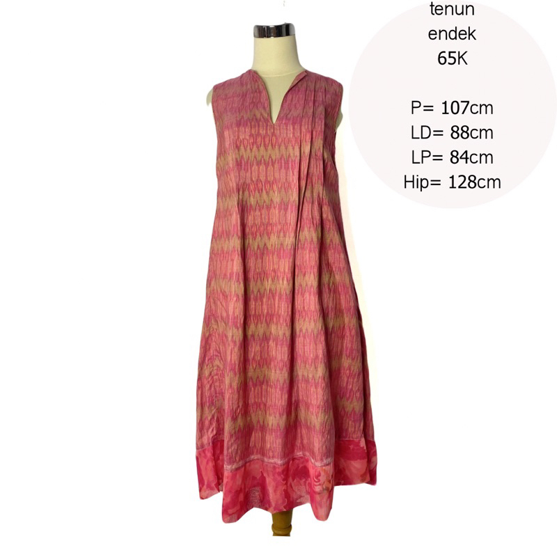 dress katun endek ikat pink midi