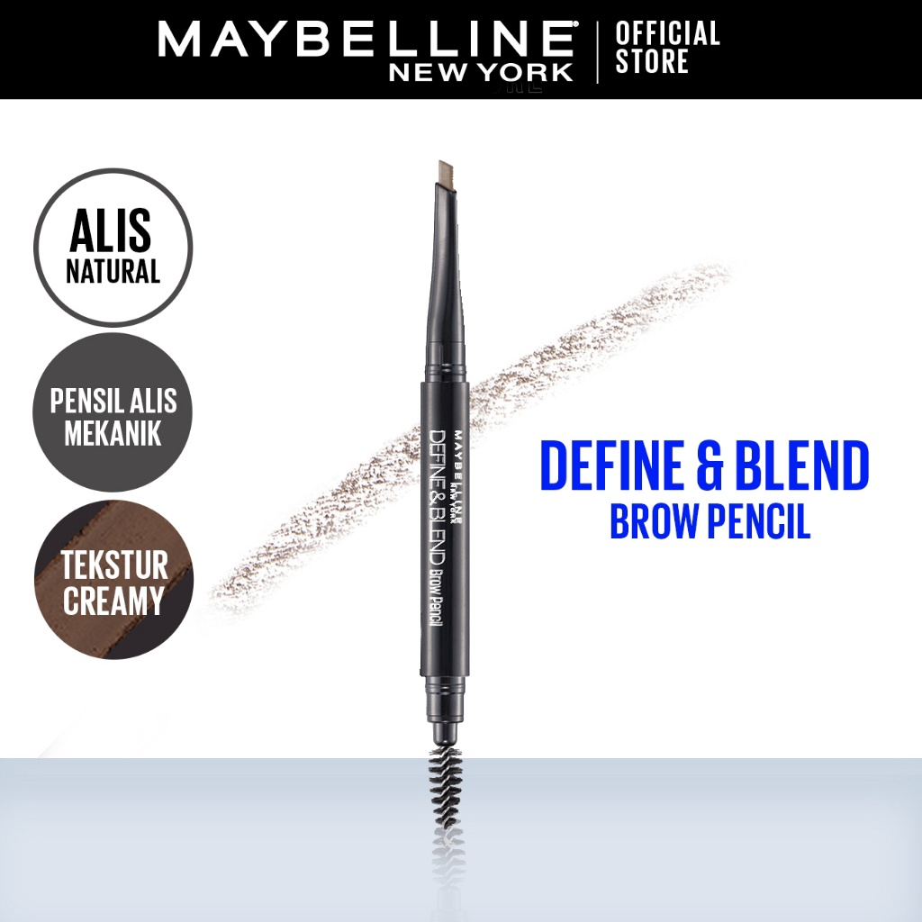 BISA ✨COD✨ Maybelline Define And Blend Mechanic Eyebrow Pencil Make up - 0.16gr - Natural Brown (Pen