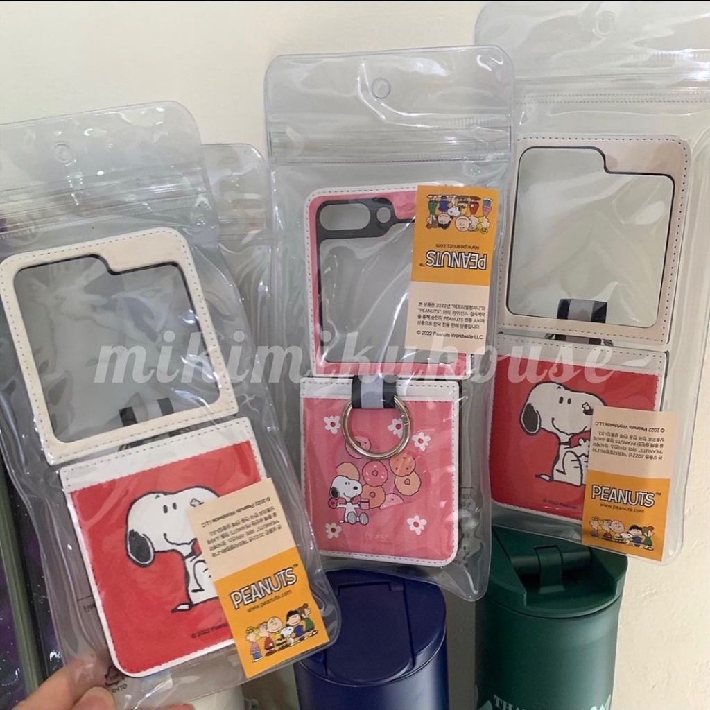 OFFICIAL Z FLIP 5 SNOOPY CASE LEATHER CARD POCKER RING HOLDER PEANUTS HARD CASE SNOOPY SAMSUNG GALAX
