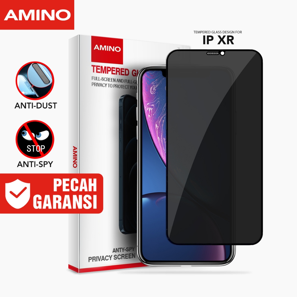 AMINO Anti Spy Tempered Glass Untuk Iphone XR  Privacy Glass / Dust Proof Full Screen Protector Anti