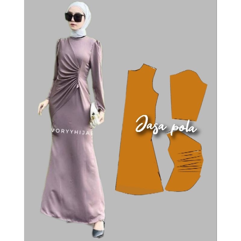 pola Instan gamis marmald kerut dada