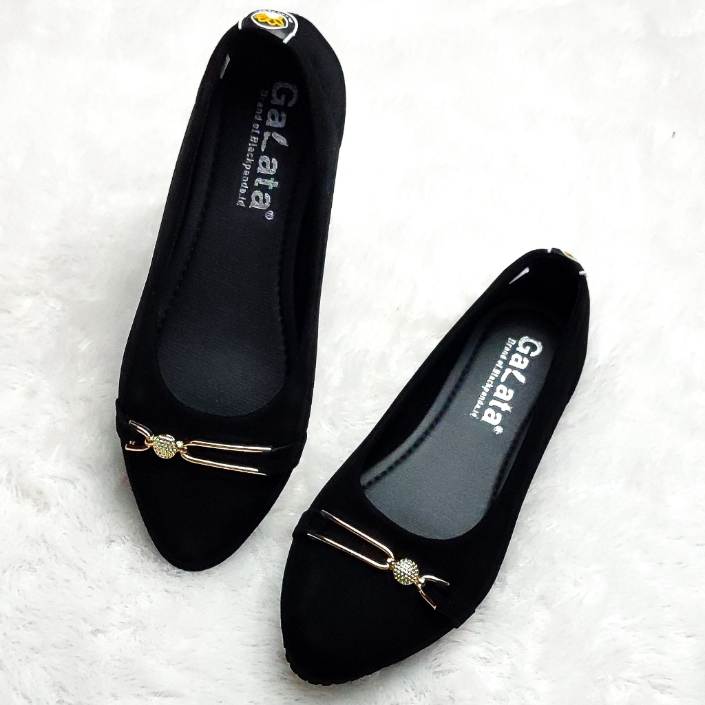 PRODUK VIRAL Blackpanda Zeffa Black Flatshoes Wanita Hitam Ujung Lancip
