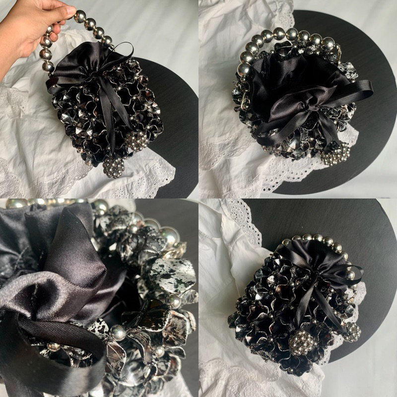 NEW BEADED BAG BUCKET WARNA SILVER BERBAGAI UKURAN