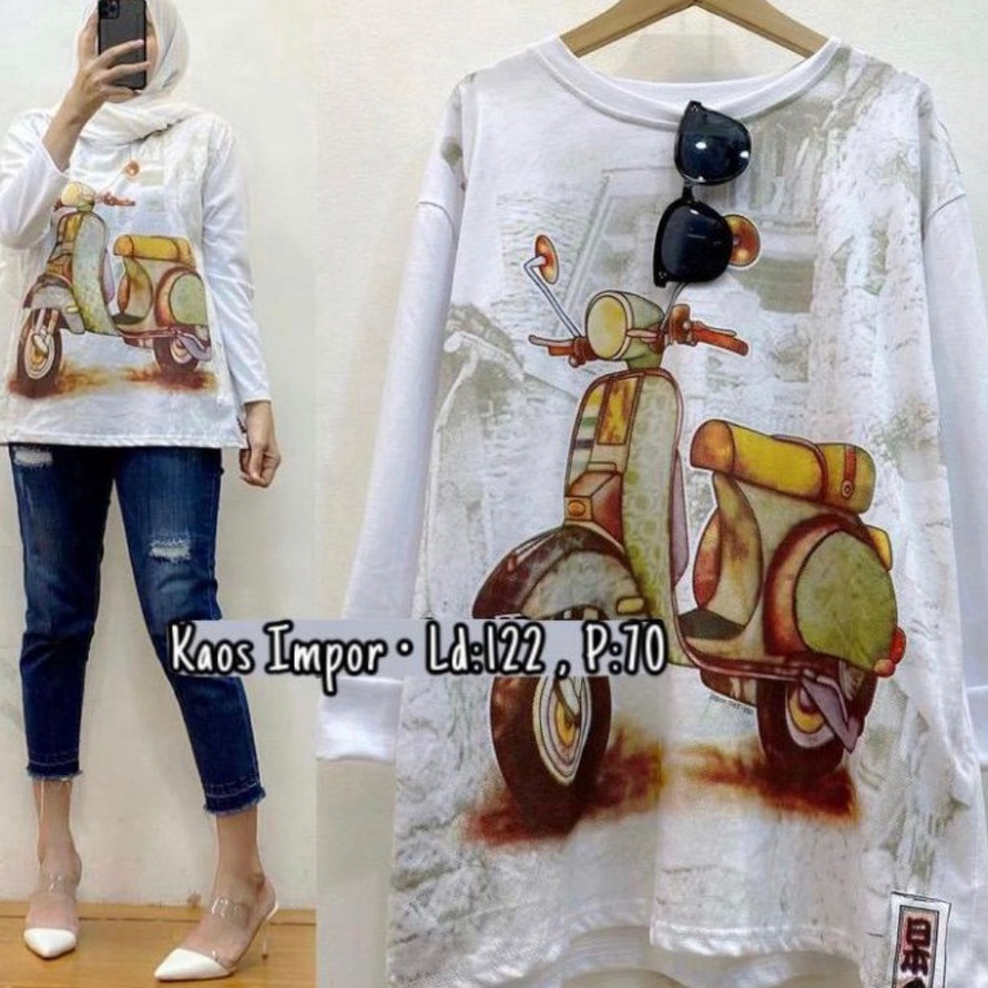 PROMO Vespa Lumut | Sweater Oversize Vespa Blouse Top Lengan Panjang Import Motif Vespa | Baju Atasa