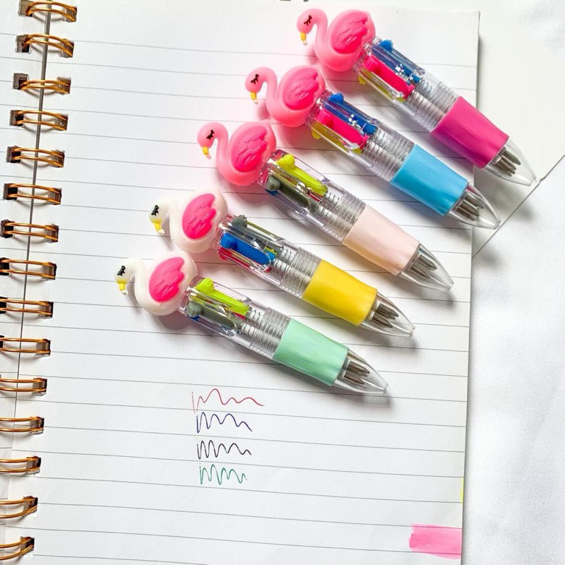 

Pulpen 4 Warna Flamingo Pena pen karakter Ballpoint kado unik lucu pena warna warni