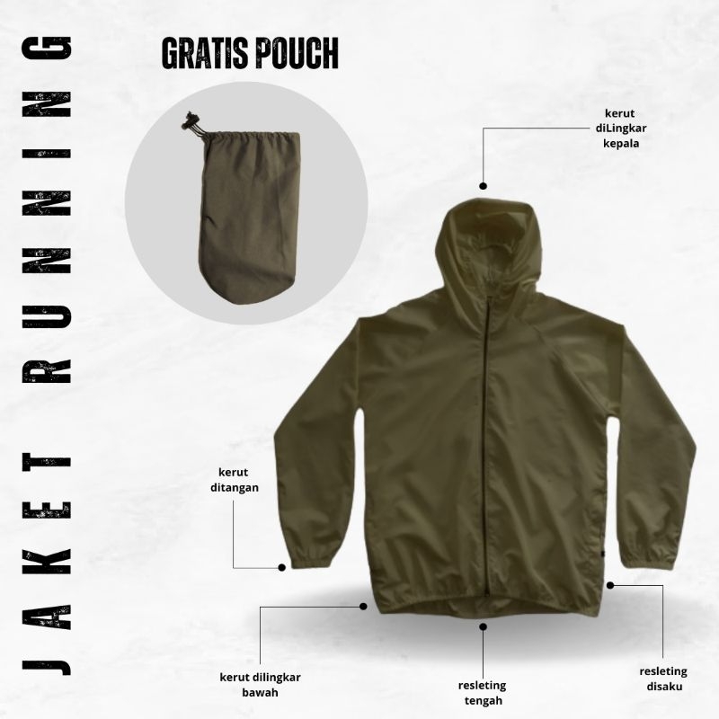 Jaket Parasut army Sport Olahraga Waterproof polos Pria Wanita Jaket olahraga joging lari sepeda