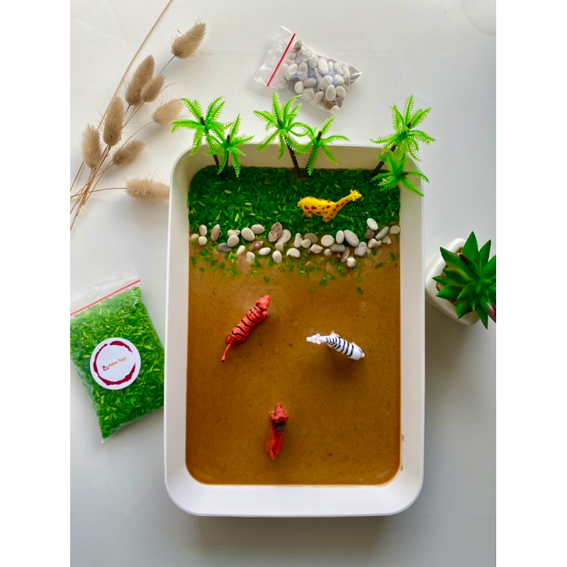 Sensory Tray safari/ Sensory Play / Mainan montessori / Sensory box