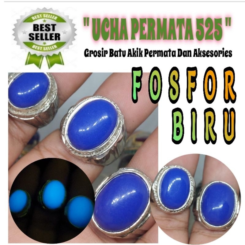 cincin batu akik fosfor biru / fospor / pospor bisa nyala tidak asli