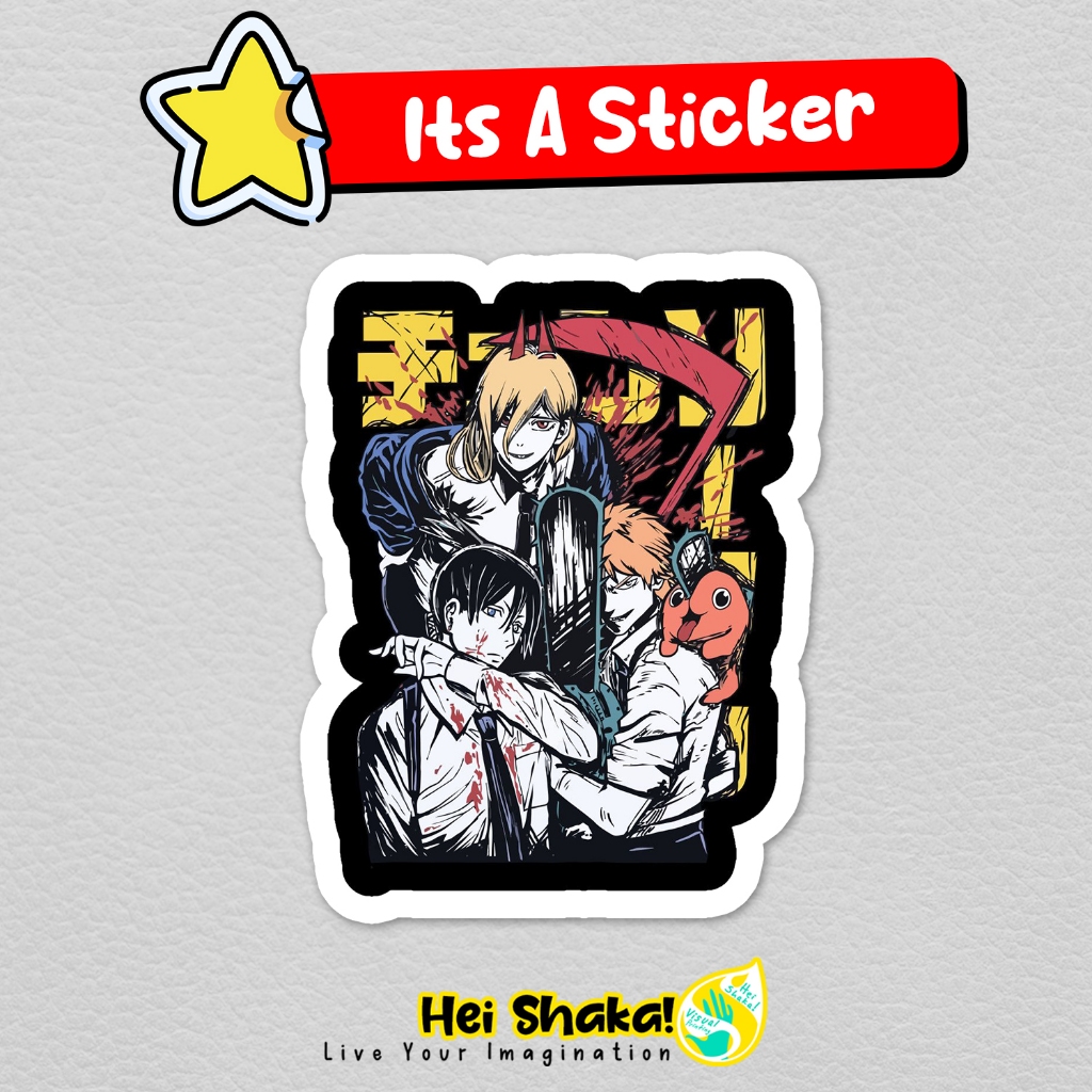 

Stiker Chain Saw Man Denji Power Aki Pocita Sticker Anime Manga Jepang Bahan Vinyl Anti Air