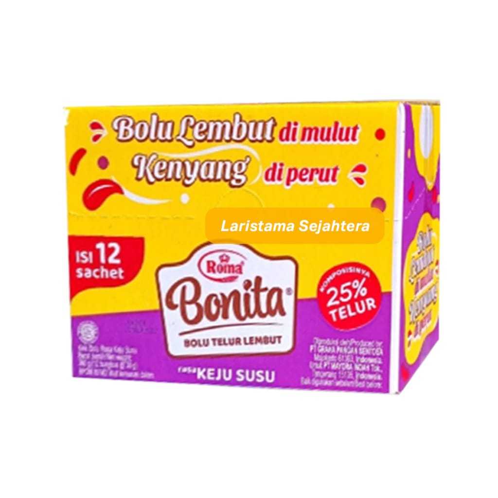 

RB22 Roma Bonita Bolu Telur Lembut Isi 12 Sachet @ 30 Gr Mayora