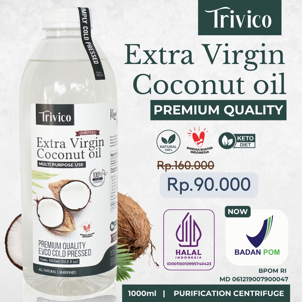 

✨12.12✨ COD TRIVICO VCO PREMIUM / EVCO Virgin Coconut OIL 1 LITER / MINYAK KELAPA MURNI 100% / COCONUT OIL - 1LITER 1000ML !!!