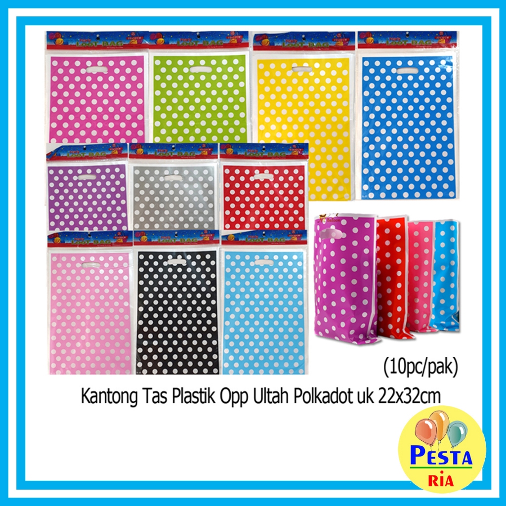 

Murah!!(Isi 10Pcs UK L) Kantong Tas Plastik Opp Ultah Motif Polkadot, plastik snack ultah, kantong souvenir, tas plastik kado ultah