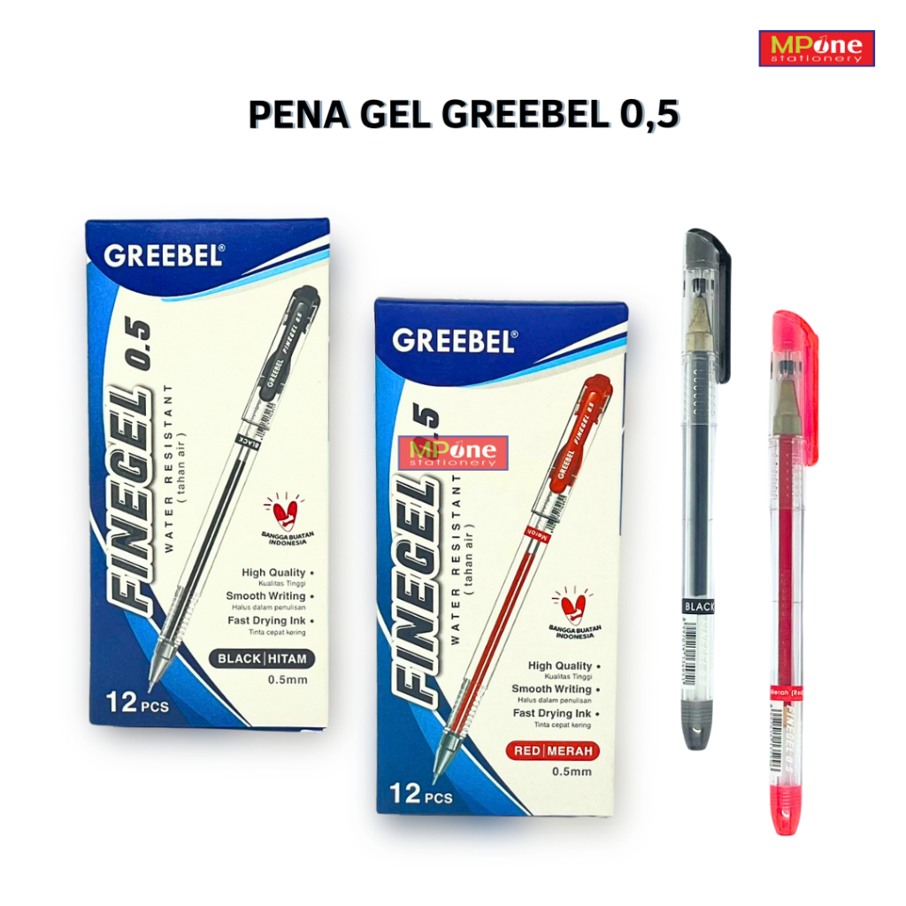 

(1 PCS) PULPEN GREEBEL FINE GEL / GREEBEL PENA GEL BOLPEN 0,5 TINTA MERAH - HITAM