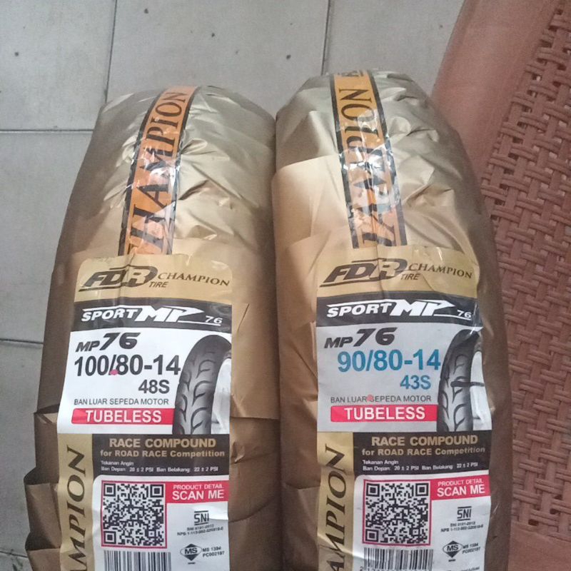 ban FDR mp 76 ring 14 sepasang depan dan belakang ukuran 90-80/14 dan 100-80/14 soft compound