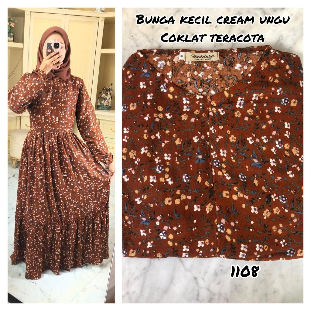 GAMIS RAYON MOTIF BUNGA KECIL CREAM UNGU (COKLAT TERACOTA)
