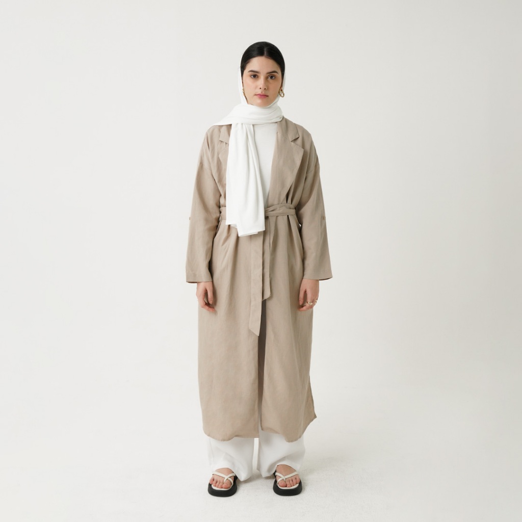 Queensland Blazer Cardigan With Slit Wanita LIN000290Q Oat Milk