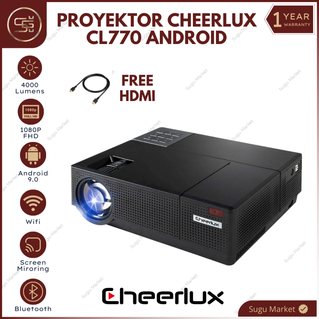 CHEERLUX  CL770 / PROJECTOR CL770 ATV / PROYEKTOR CL770 TV TUNER / PROYEKTOR CHEERLUX / CL 770 ANDROID PROYEKTOR 4000 LUMENS PROYEKTOR 1080P