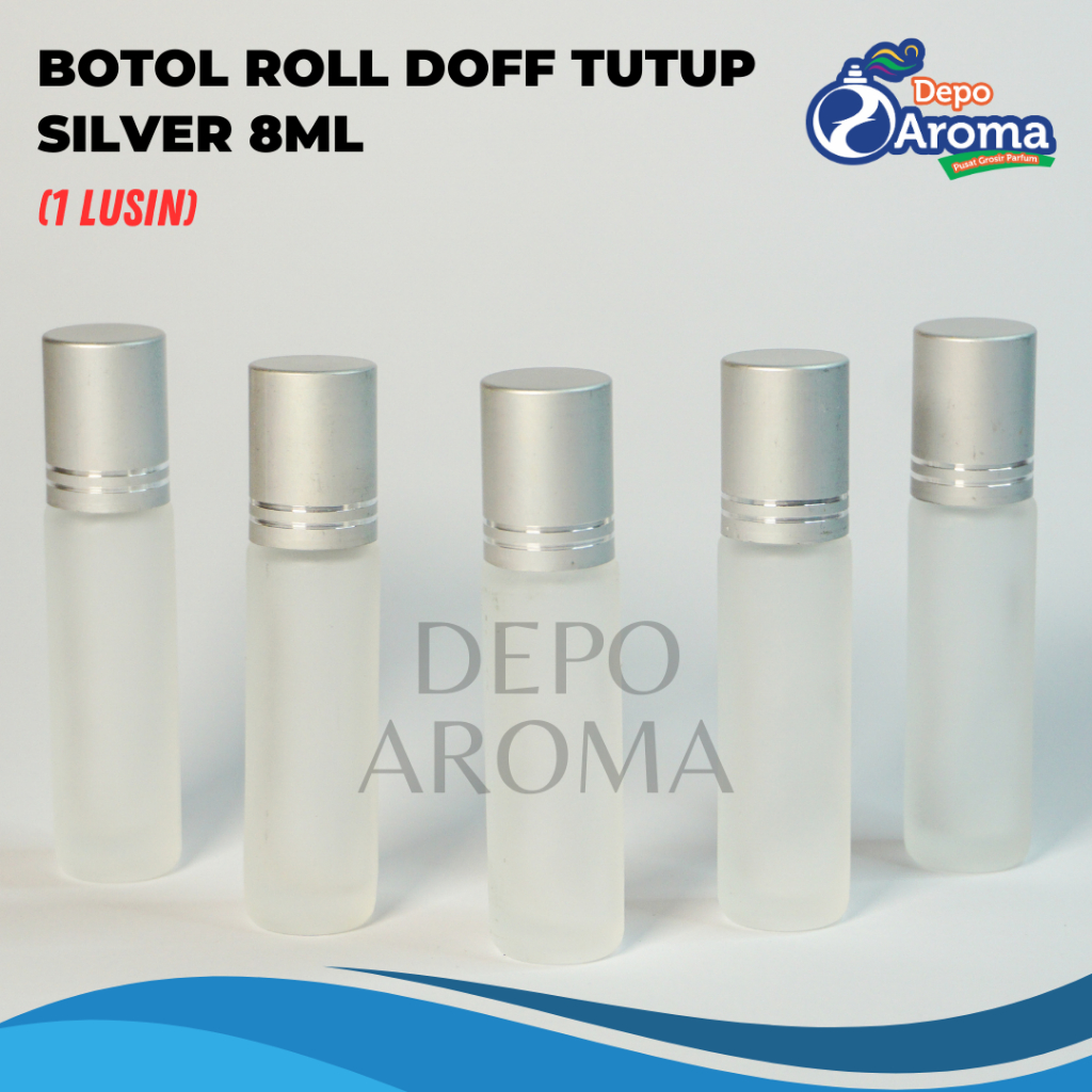 Botol Parfum Roll Doff Tutup Silver 8ml - Botol Parfum Kaca Roll On Doff Tutup Silver 8ml (1 Lusin)