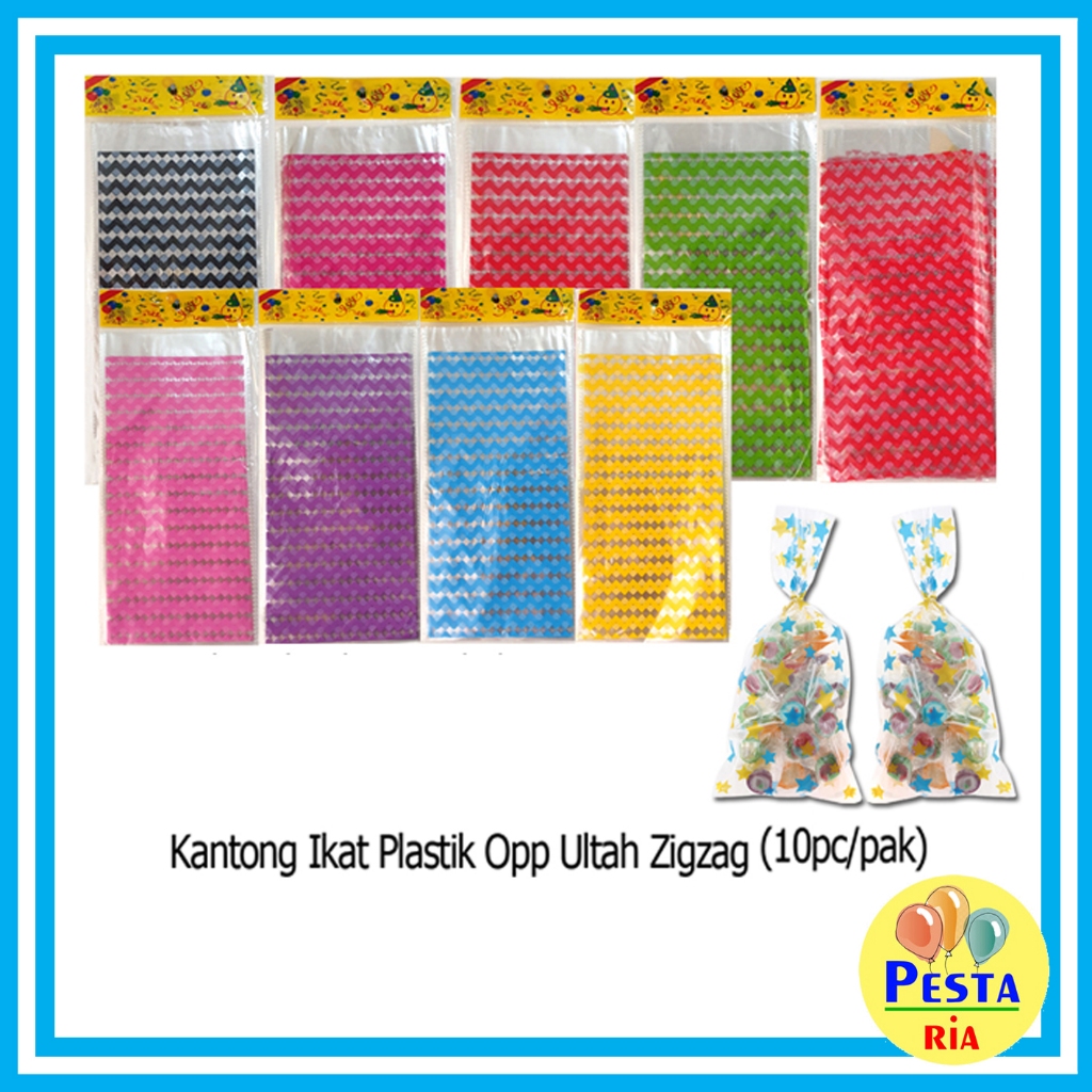

Murah!! (Isi 10Pcs Uk S) Kantong Ikat Plastik Opp Ultah Motif Zigzag, plastik snack ultah, kantong souvenir, tas plastik kado ultah