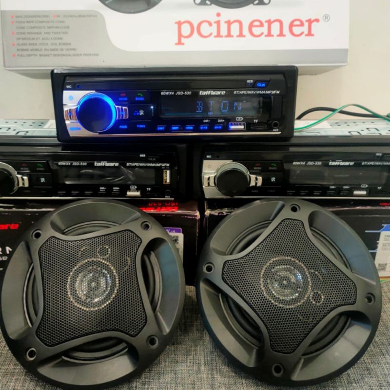 PAKET LENGKAP TAPE MOBIL + 2 SPEAKER 6,5IN SUBWOFER SUPER BASS JEDUGJEDUG