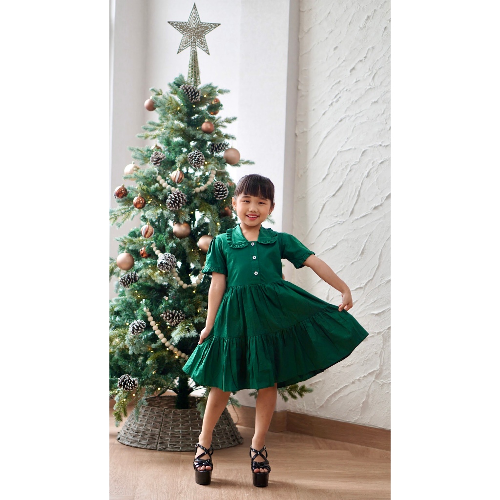 MARY KIDS DRESS GREEN / DRESS NATAL ANAK / DRESS HIJAU ANAK