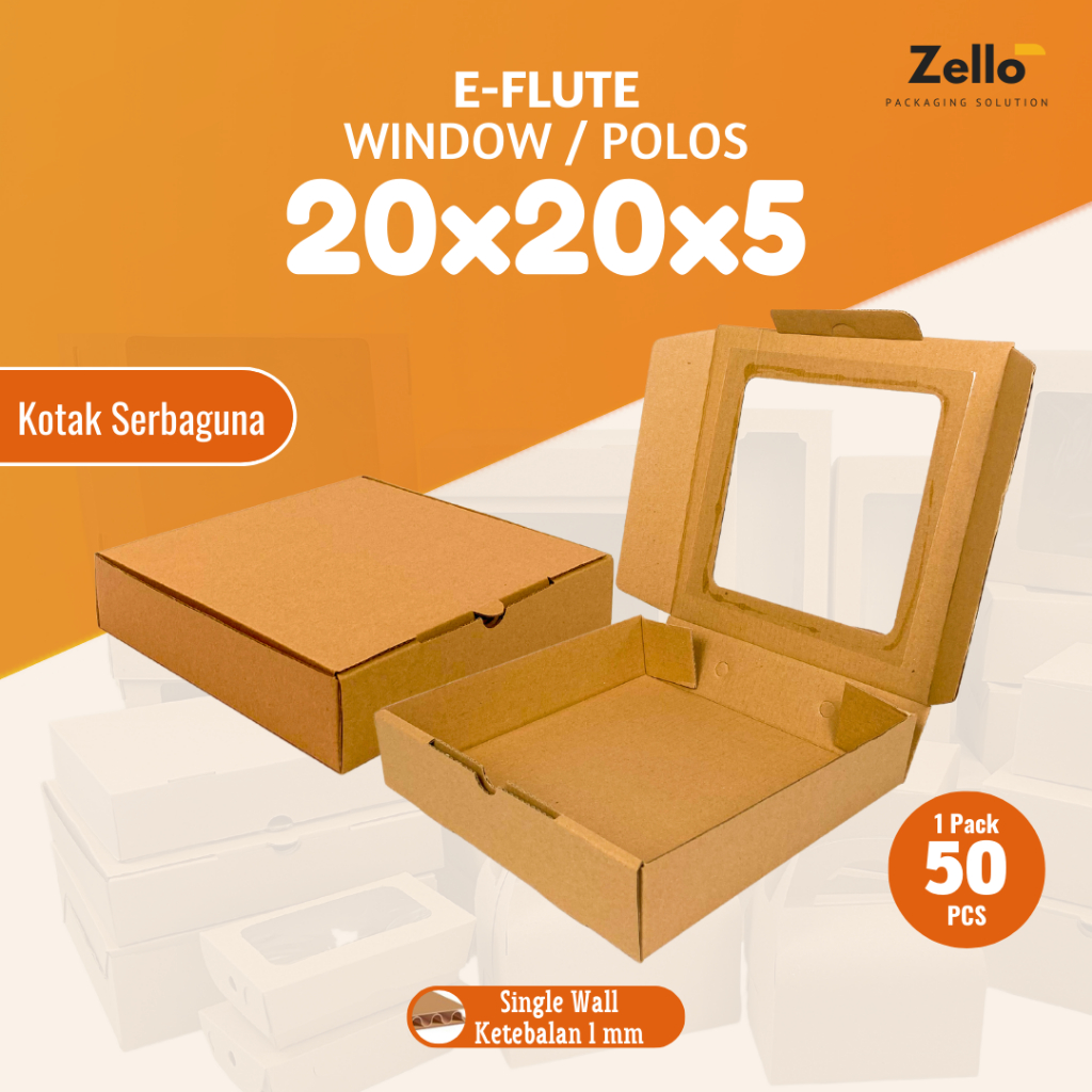 

E-Flute Kardus Coklat Tempat Packing Olshop Kotak Baju Souvenir Serbaguna 20x20x5 20x20x4.5