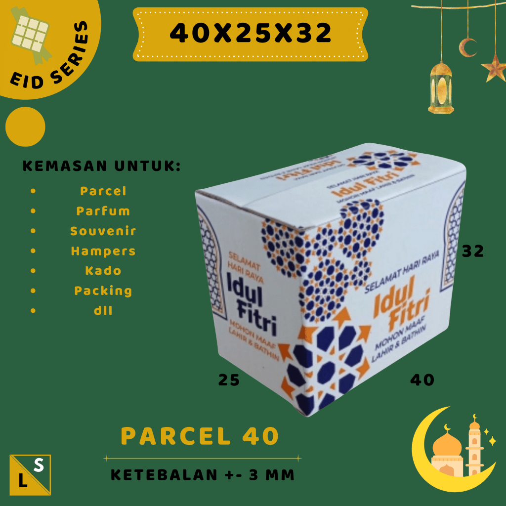 

Box Parcel 40x25x32 Kardus/Parcel/Lebaran/idul Fitri/Paket/sembako/hampers/eid mubarak/oleh oleh/Gold