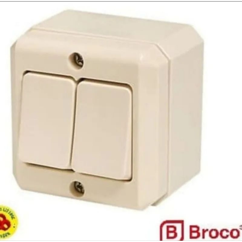BROCO OB SAKLAR SERI GANDA SEGI CREAM OUTBOW DOUBLE SWITCH TEMPEL KAYU