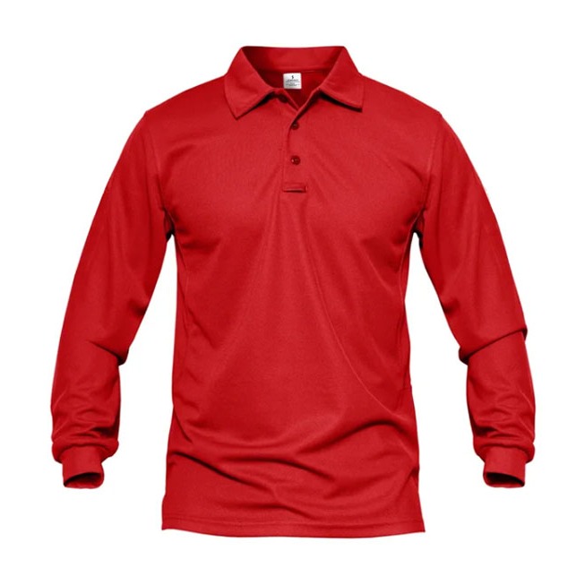 Jemssky - Kaos Polo Shirt Pria Kerah Polos Lengan Panjang Unisex - Merah