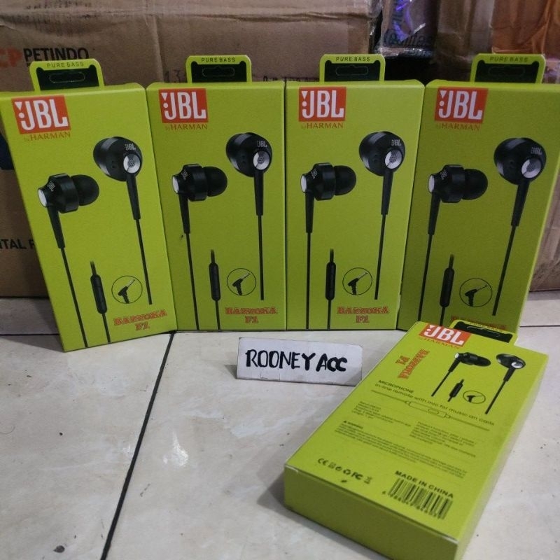 HF HEAD SET HEADSET EARPHONE SUPERBASS BAZZOKA F1 PLUS MIC BY JBL HARMAN SUARA NGEBASS HEADSET BAZZ 