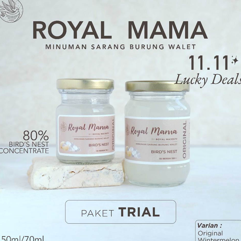 

[KODE 6A0UP] Paket Trial Royal Mama 70ml Minuman Sarang Burung Walet Royal Majesty Bird's Nest