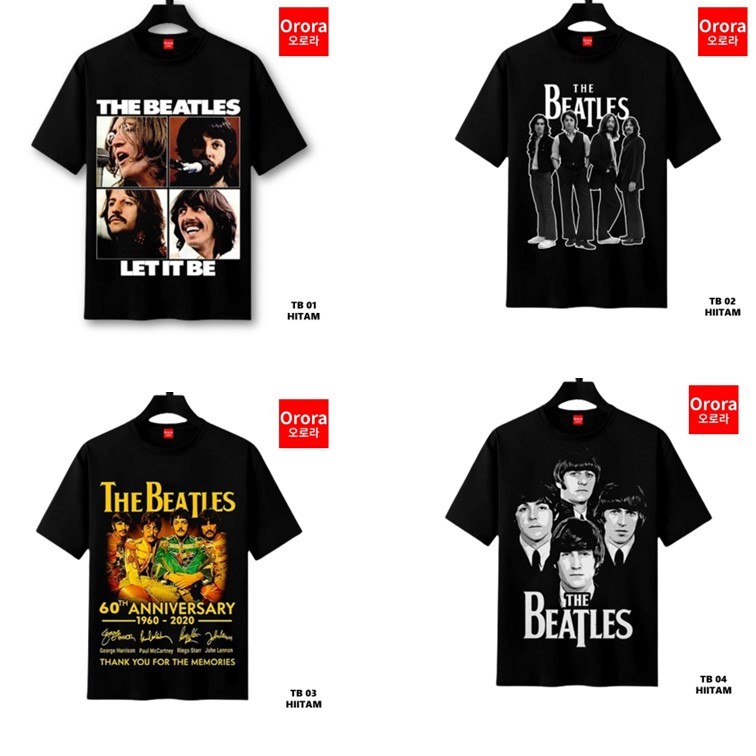 ORORA KAOS DISTRO &quot;THE-BEATLES&quot; PREMIUM - Baju Atasan Sablon Pria Wanita Warna Hitam Putih Ukuran S M L XL XXL XXXL keren Original - Orora