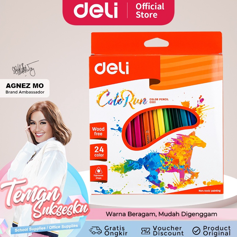 

11.11 SALE Deli Pensil Warna- Bentuk segitiga ergonomis Warna cerah 12/18/24 Warna cat tidak beracun EC00120