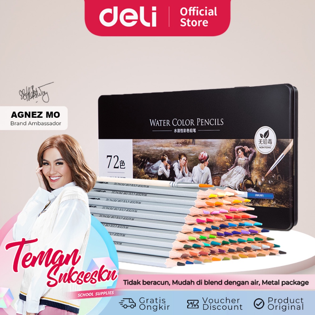 

✨12.12✨ Deli Pensil Warna 24/36/48/72 WARNA tidak beracun, dapat dicuci dan teknologi hybrid 6521 buruan