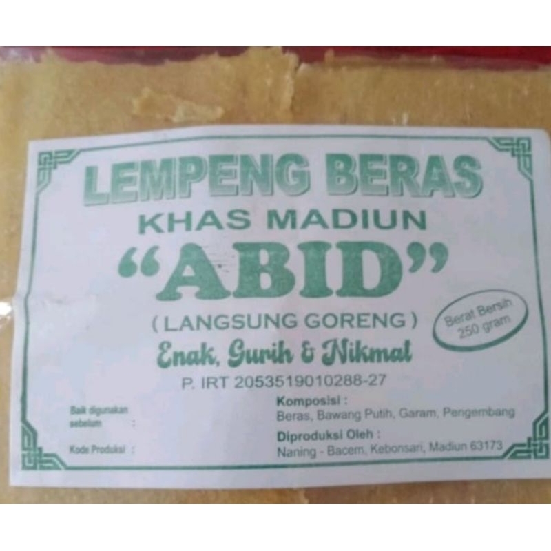 

LEMPENG BERAS KHAS MADIUN ASLI "ABID