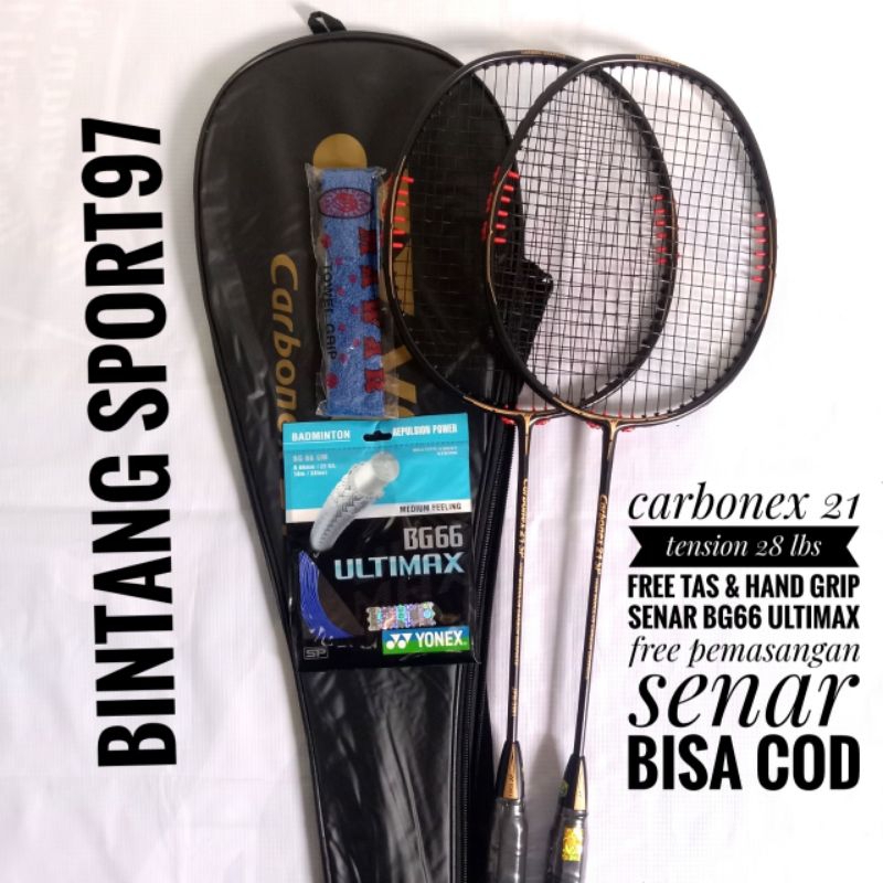 raket badminton carbonex 21 import fre tas grip