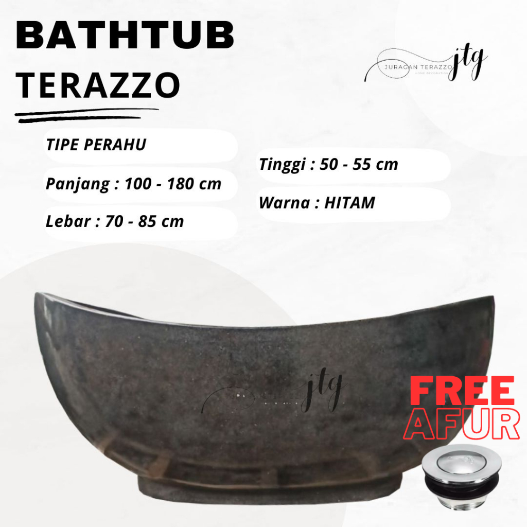 BATHTUB STANDING PORTABLE TERASO TIPE PERAHU HITAM GLOSY JURAGAN TERAZZO
