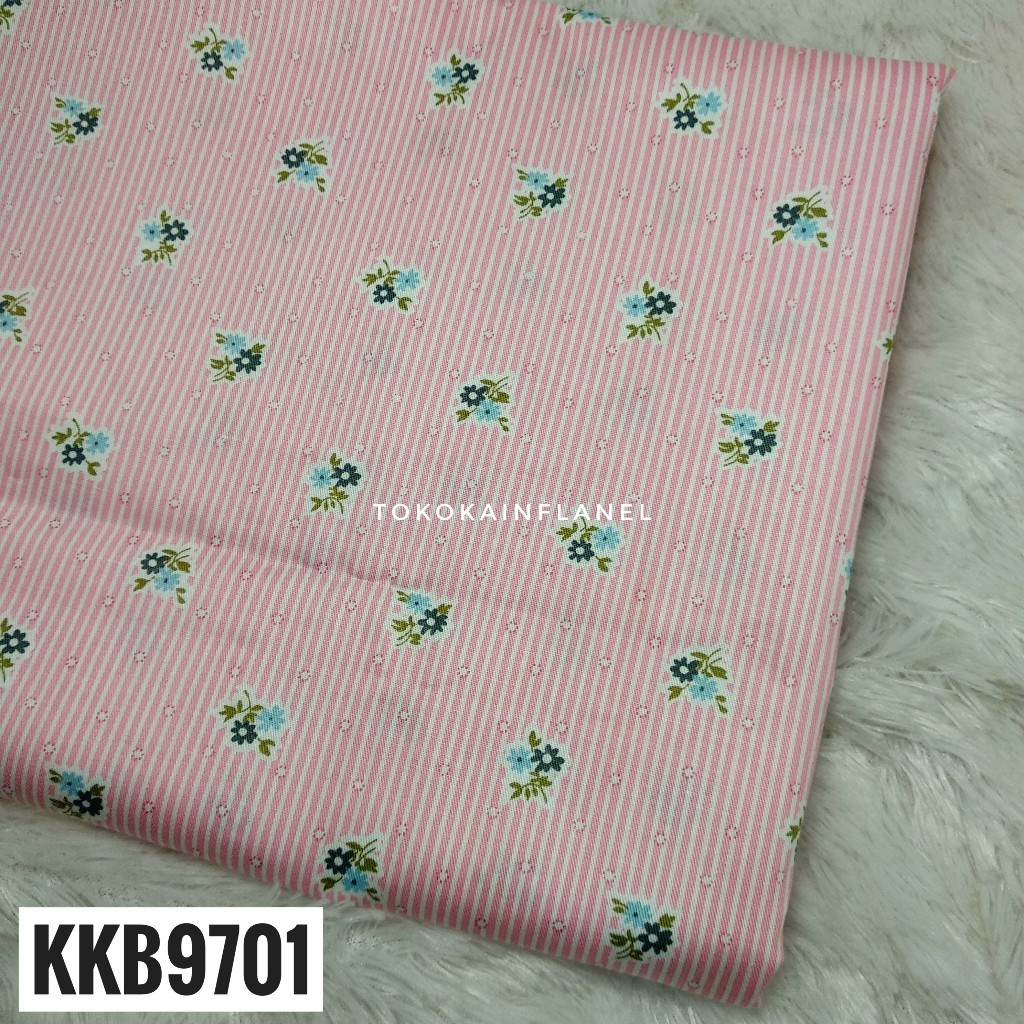 KKB9701 Kain / Bahan Katun Jepang Motif Garis & Bunga Kecil Per 50cm (setengah meter) Lebar Kain 150