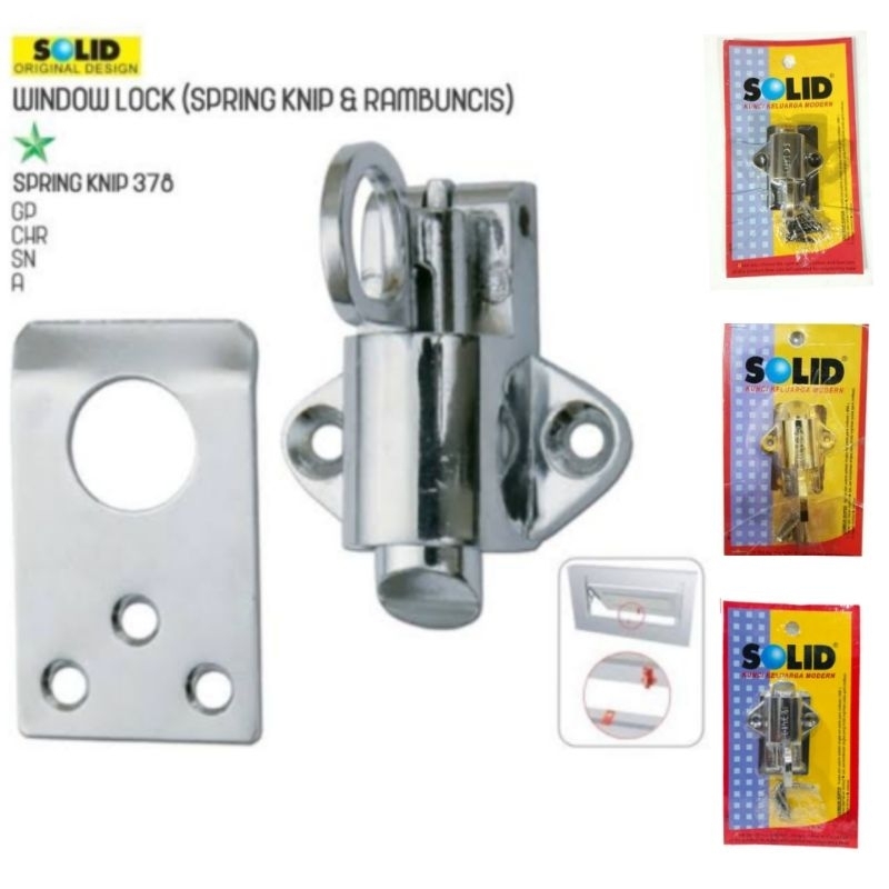 Spring Knip Solid 378 Antik/SN/Gold/Kunci Jendela/Slot Jendela