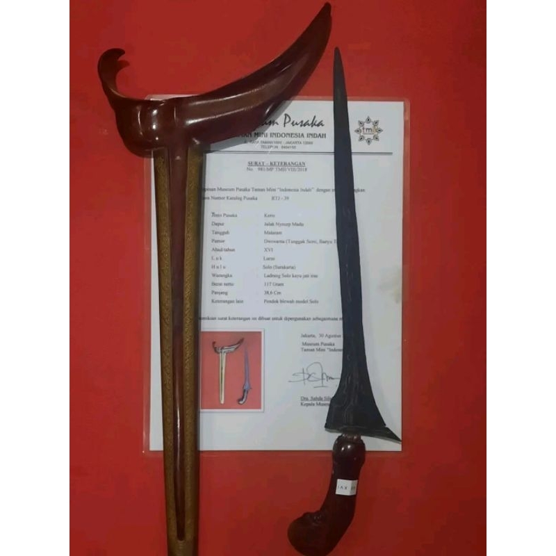 Keris Jalak Nyucup Madu Sepuh Sertifikat Museum TMII LIMITED EDITION