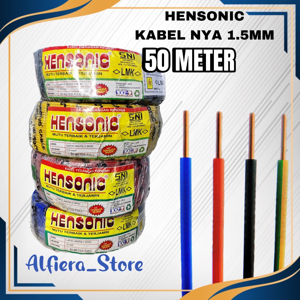 Hensonic NYA 1,5MM 50 Meter FULL SNI FULL LMK Kabel Listrik Nya 1x1,5mm² Tunggal Engkel Non Serabut 