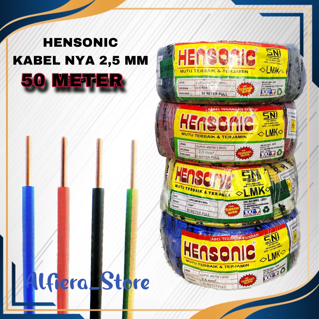 Hensonic NYA 2,5MM 50 Meter FULL SNI FULL LMK Kabel Listrik Nya 1x2,5mm² Tunggal Engkel Non Serabut 
